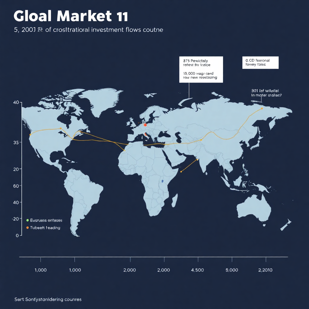 Global market trends chart, international investment flows, cross-border capital