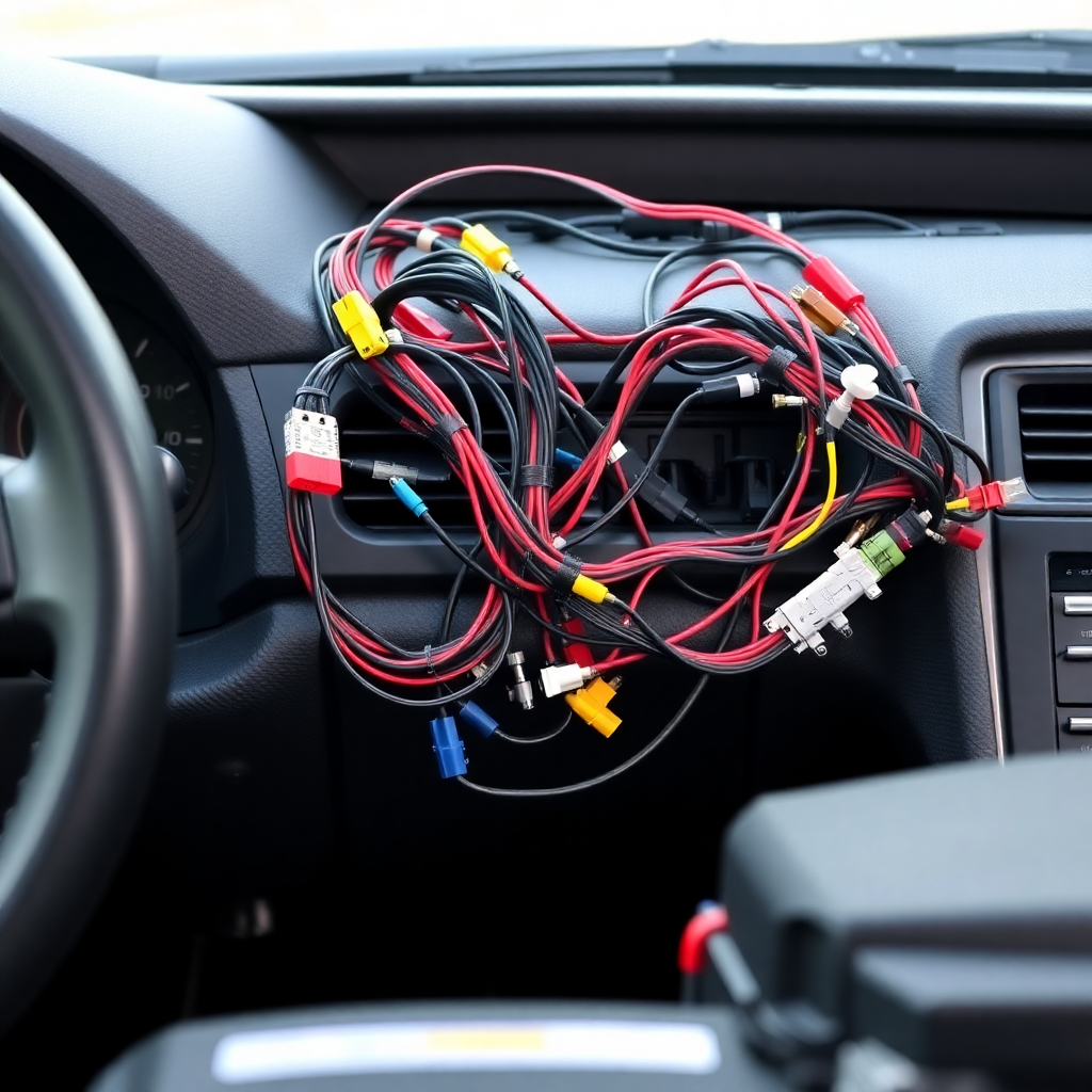 automotive wiring harness with connectors for car dashboard and engine compartment