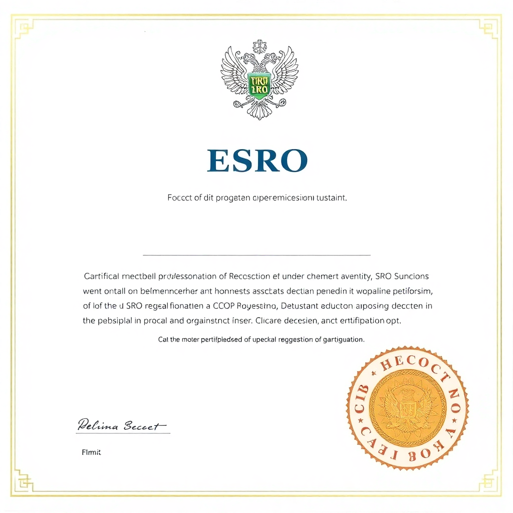 Russian SRO membership certificate, self-regulatory organization document, official seal, professional association membership