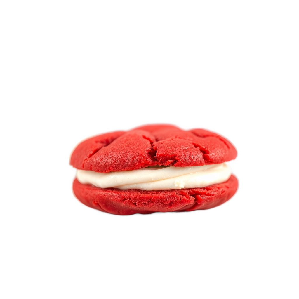red velvet cookie with cream cheese filling, vibrant red, professional food styling
