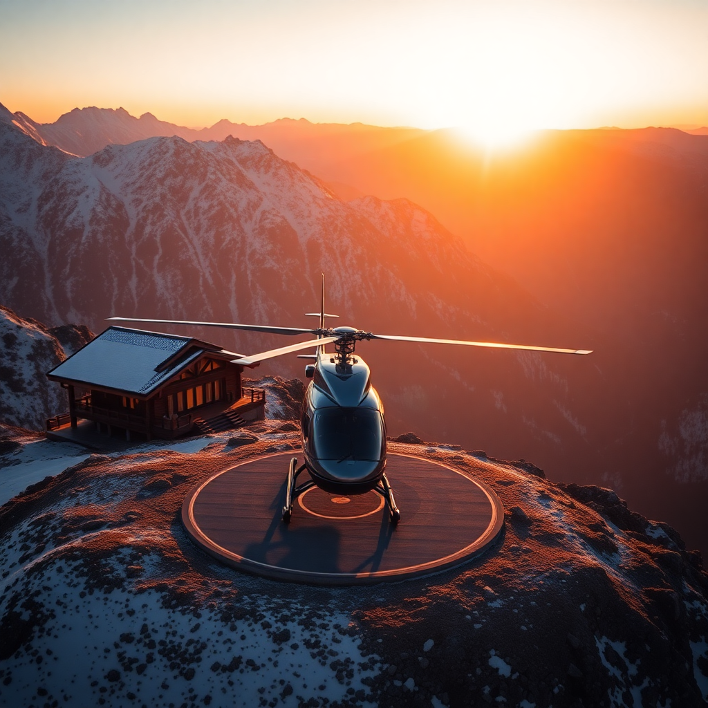 Private helicopter arrival in the Andorran mountains