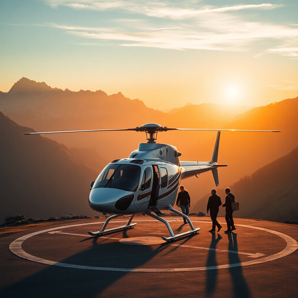 Private helicopter arrival in the Andorran mountains