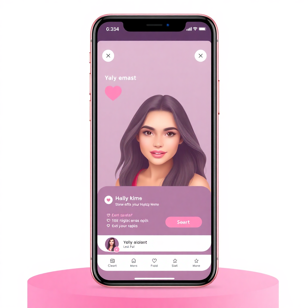 mobile app dating profile interface, clean ui, pink accents