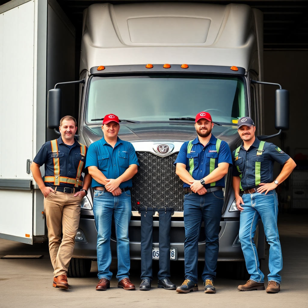 professional truck drivers team portrait