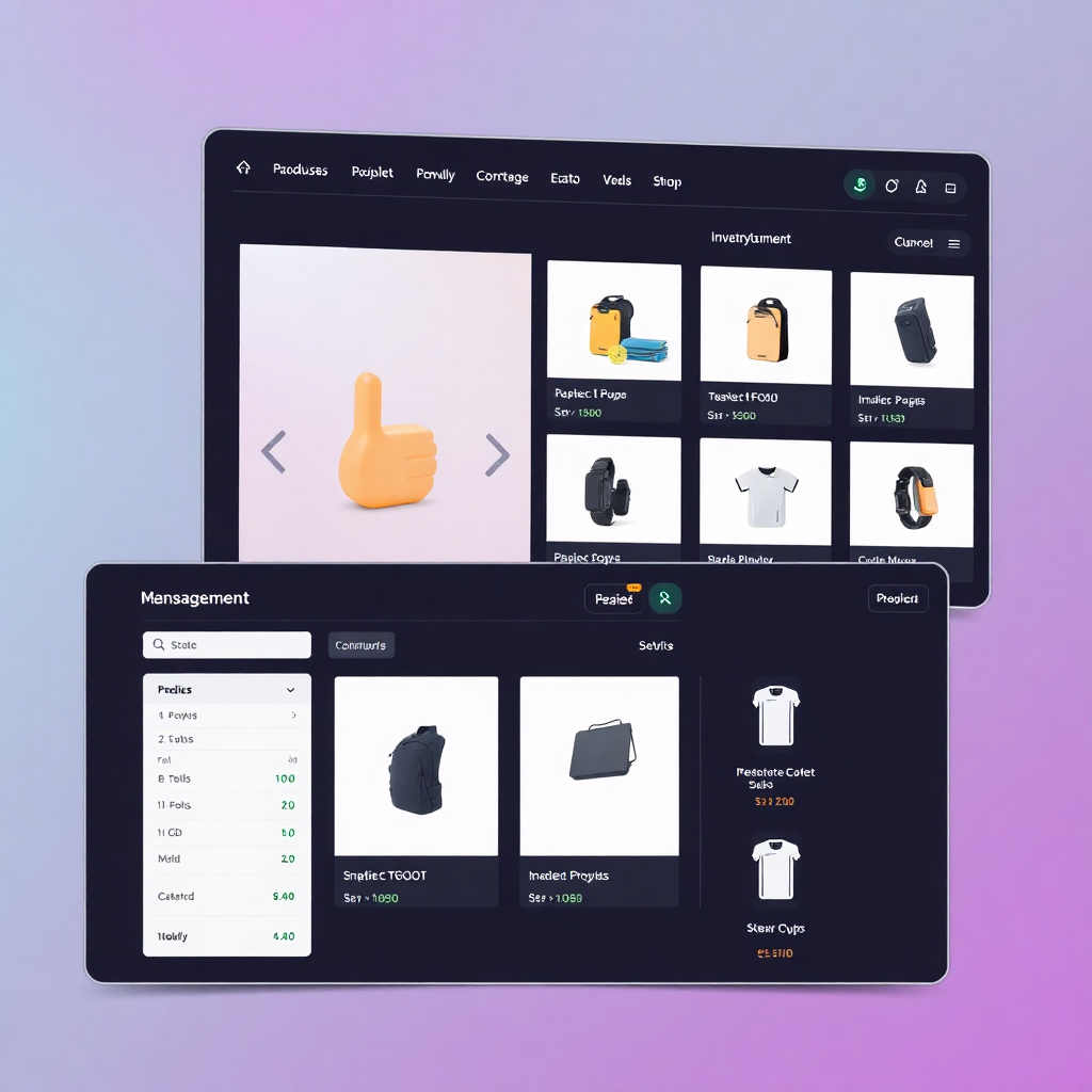 ecommerce platform with product management and inventory system, sleek modern interface