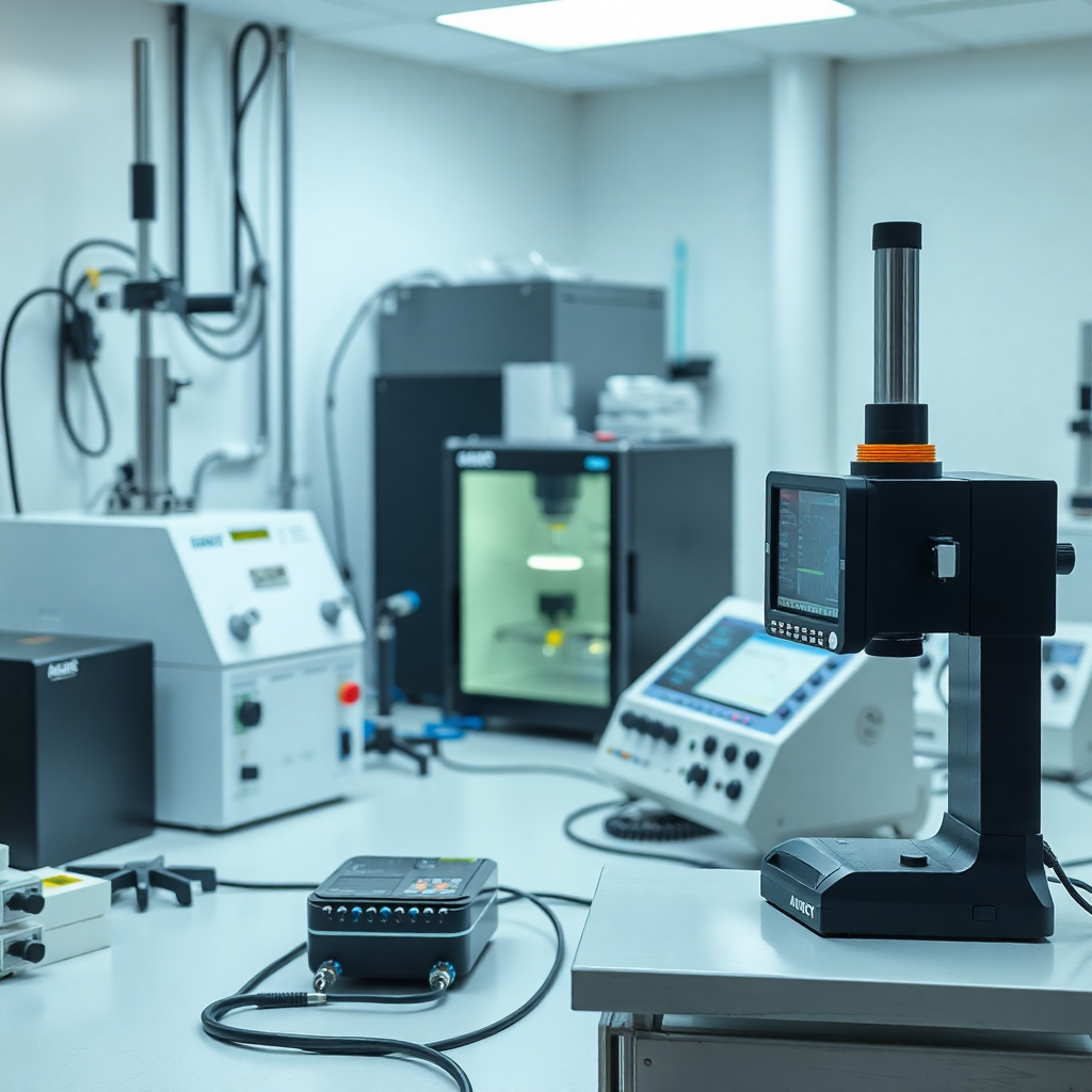 quality control laboratory with testing equipment and measurement instruments