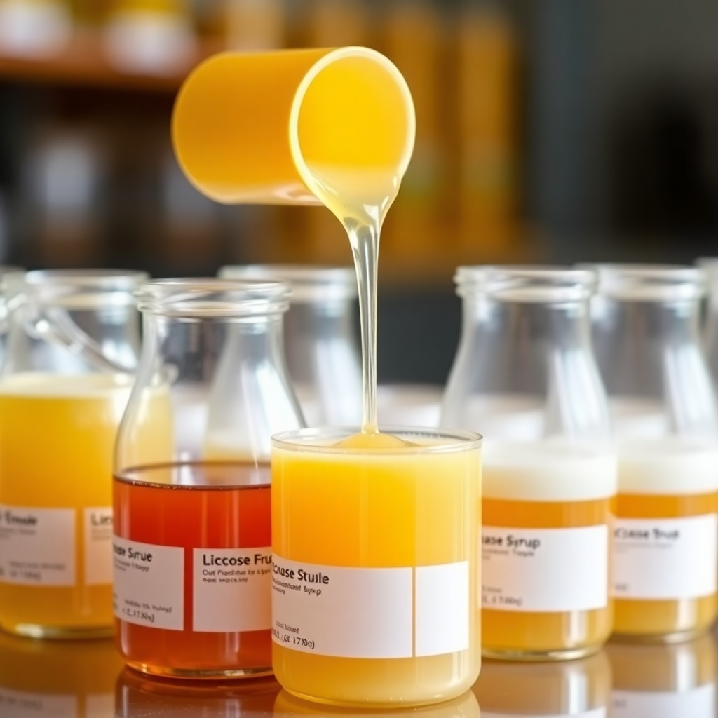 glucose fructose syrup in containers, liquid sweetener, food grade syrup mixture