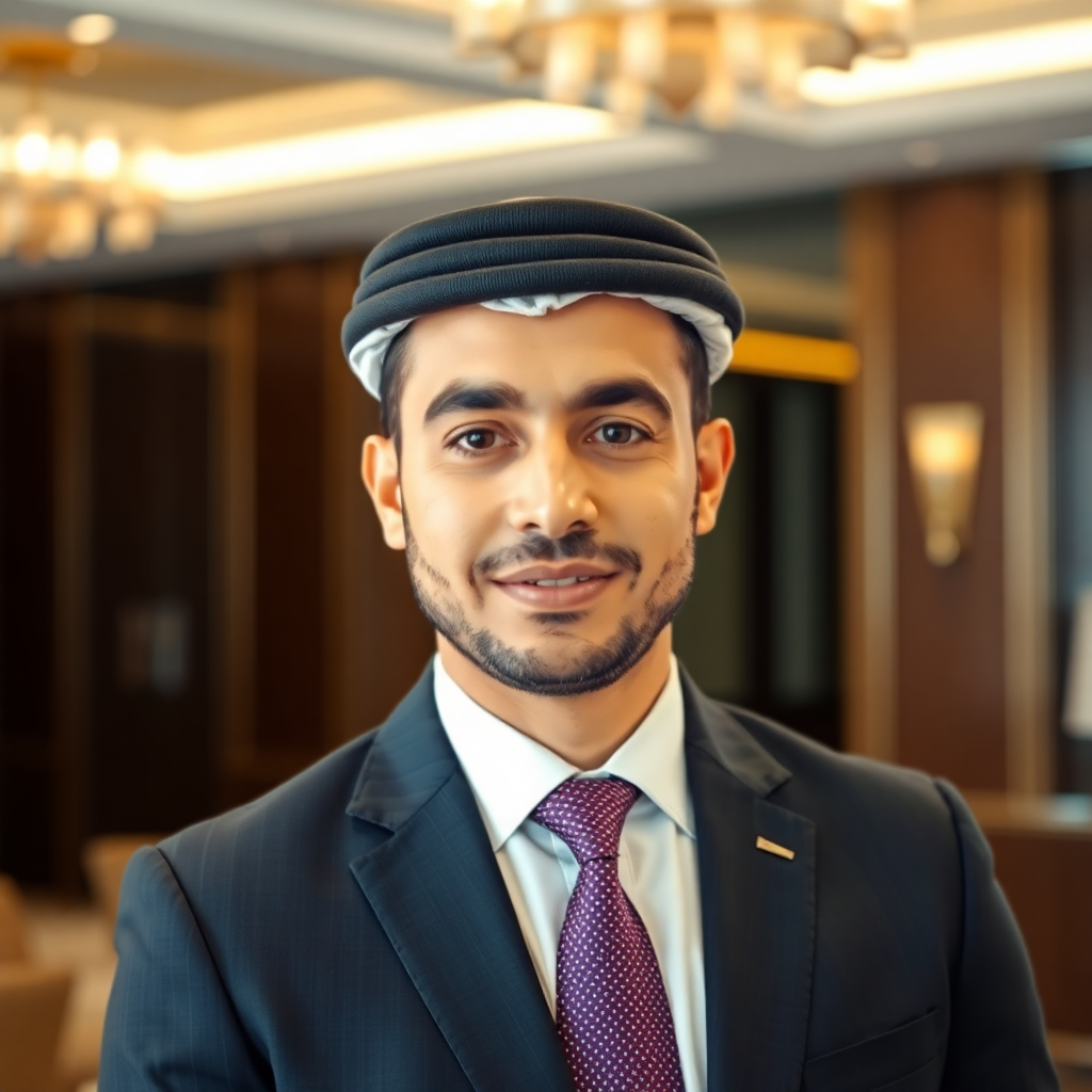 professional executive portrait Middle Eastern male CEO in luxury office, business formal attire, confident professional photography