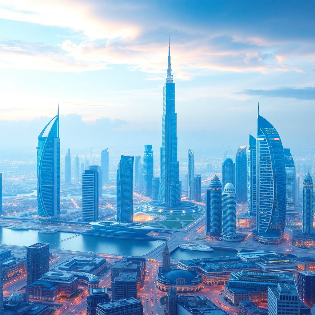 futuristic city skyline Dubai, technology innovation, digital transformation concept