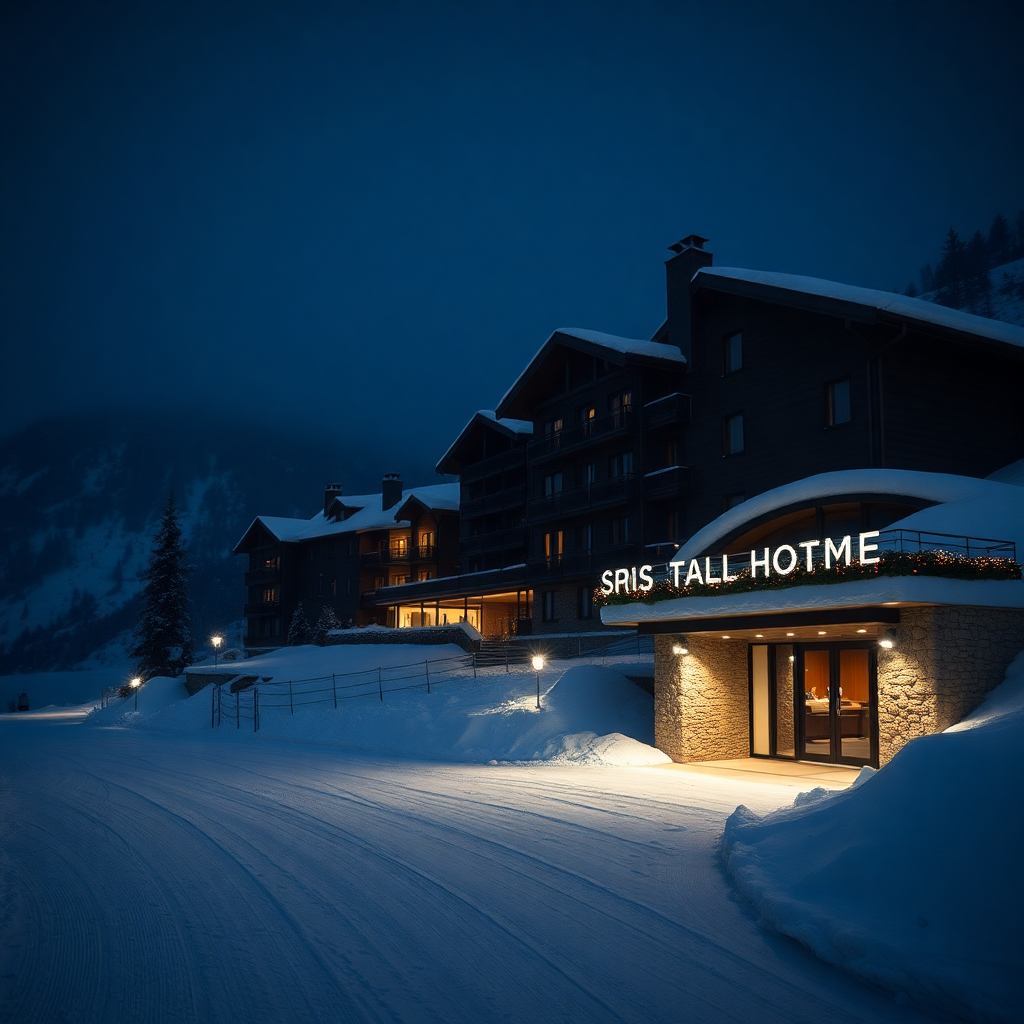 Sport Hotel Hermitage Soldeu Andorra luxury hotel exterior ski piste direct access winter mountain editorial photography dark cinematic
