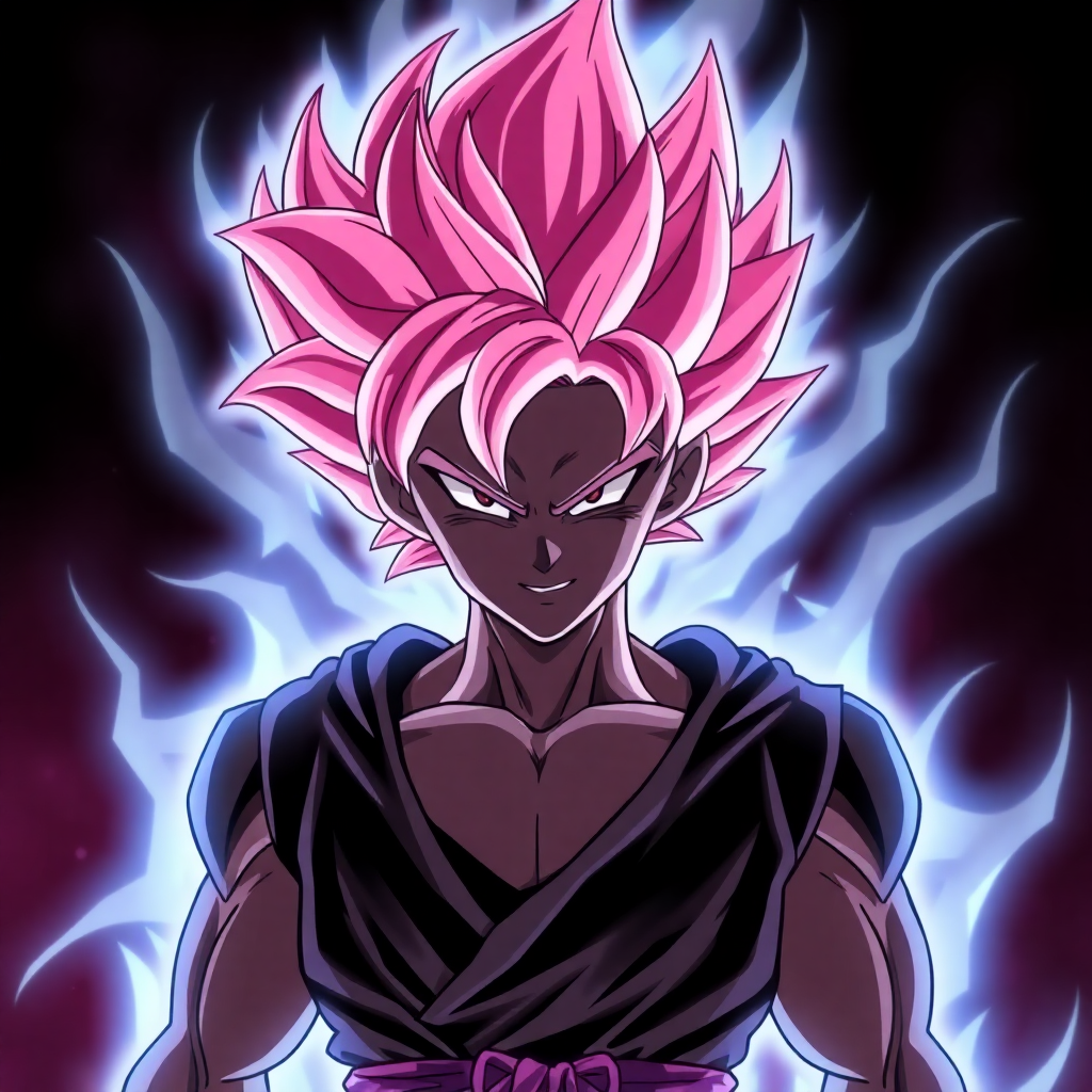 Goku Black Super Saiyan Rose with pink hair and dark aura, menacing expression, anime style