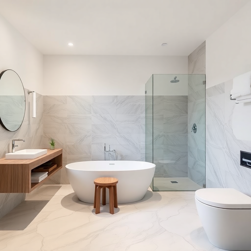 luxury bathroom renovation project with modern tiles