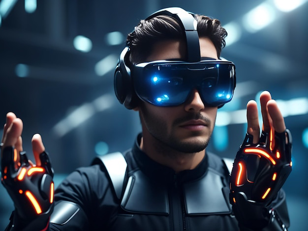 Man using virtual reality headset