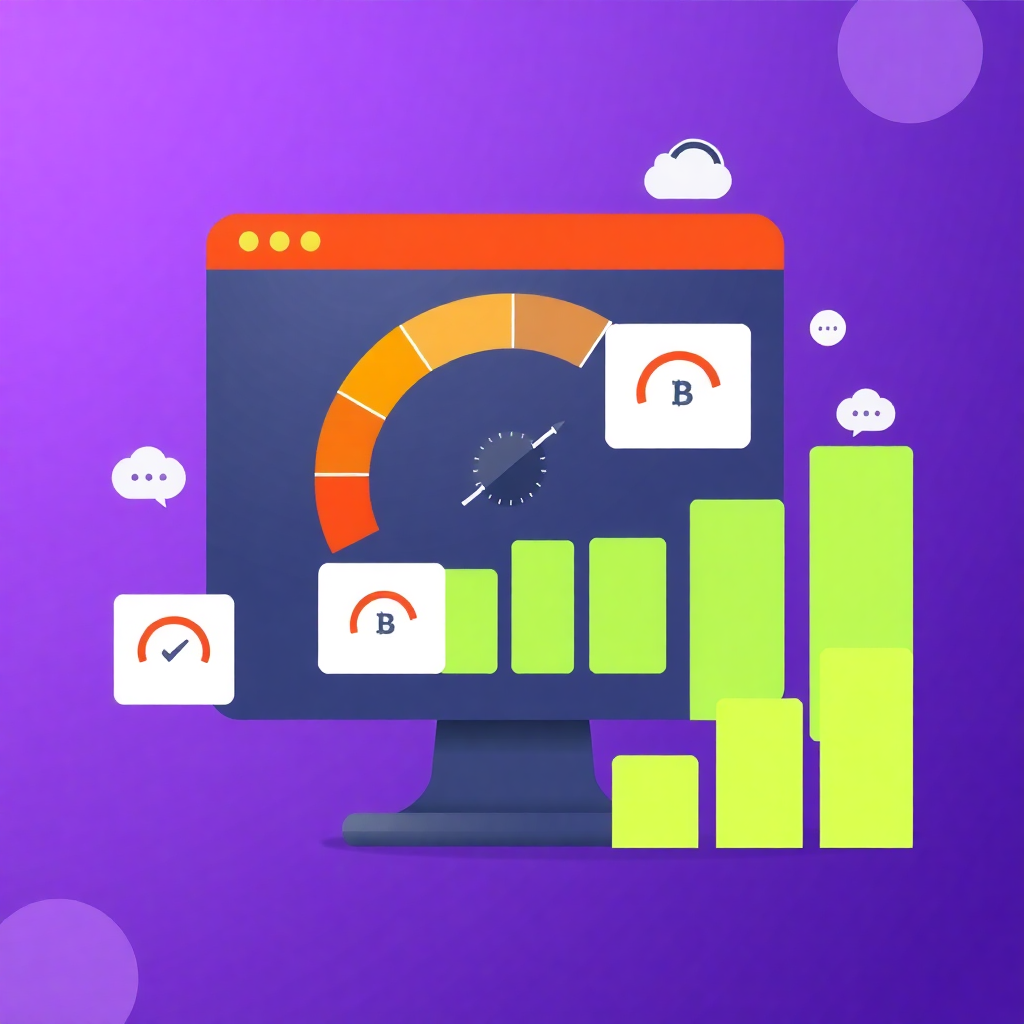 web performance optimization illustration, speed metrics, loading icons