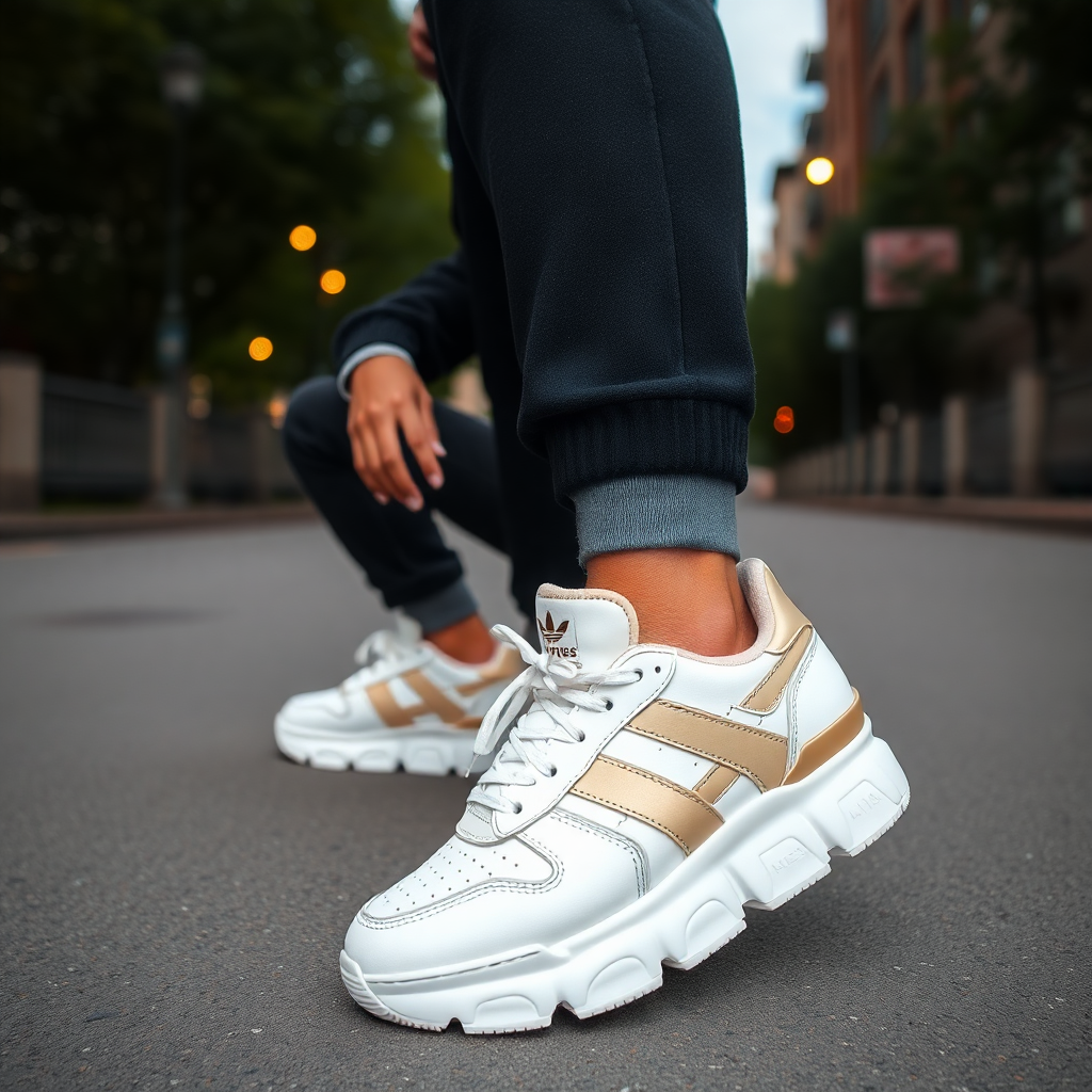 urban streetwear outfit with luxury sneakers model posing
