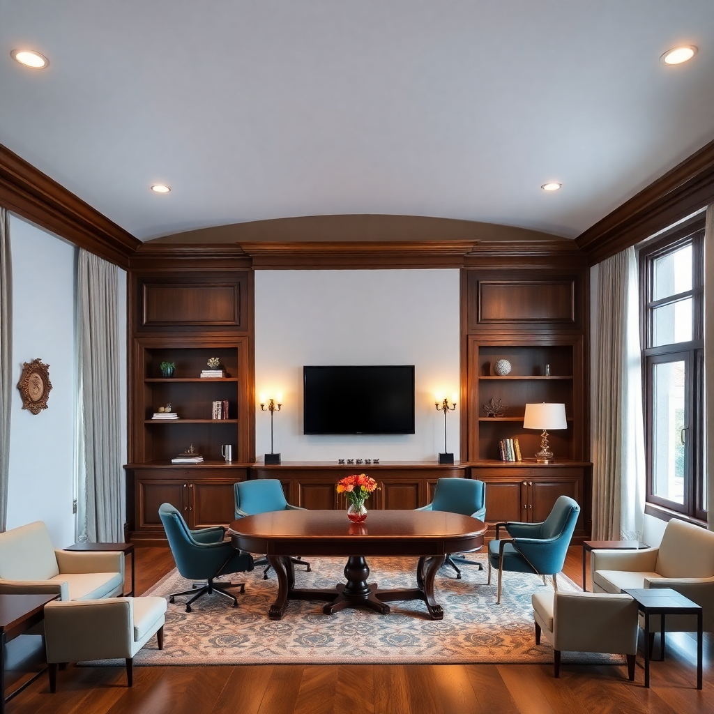 elegant real estate office interior Quilmes Argentina traditional architecture wood details professional