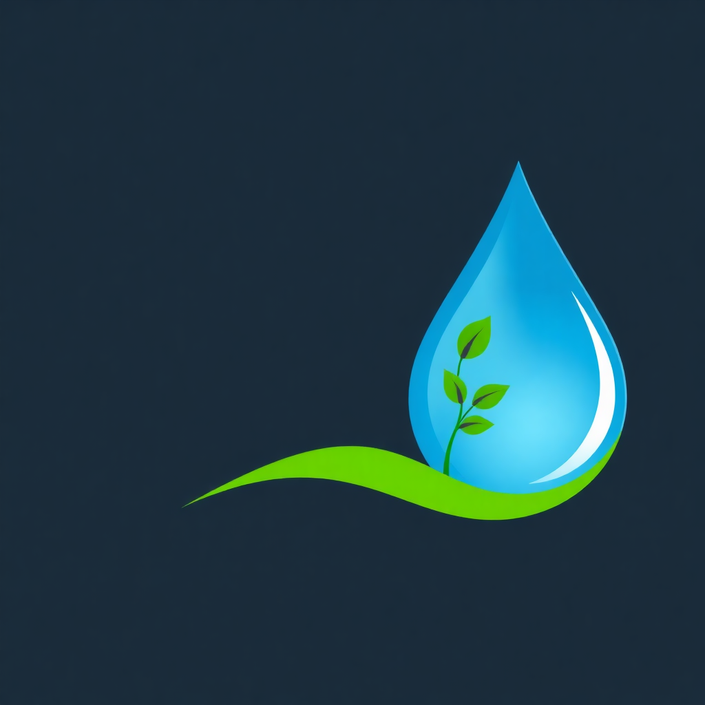 water management services company logo with water drop and plant symbol, professional design