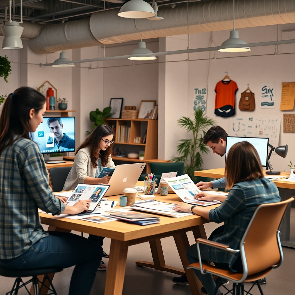 creative team developing marketing content, designers crafting digital assets, collaborative creative environment, modern design studio in Pune, dynamic workspace