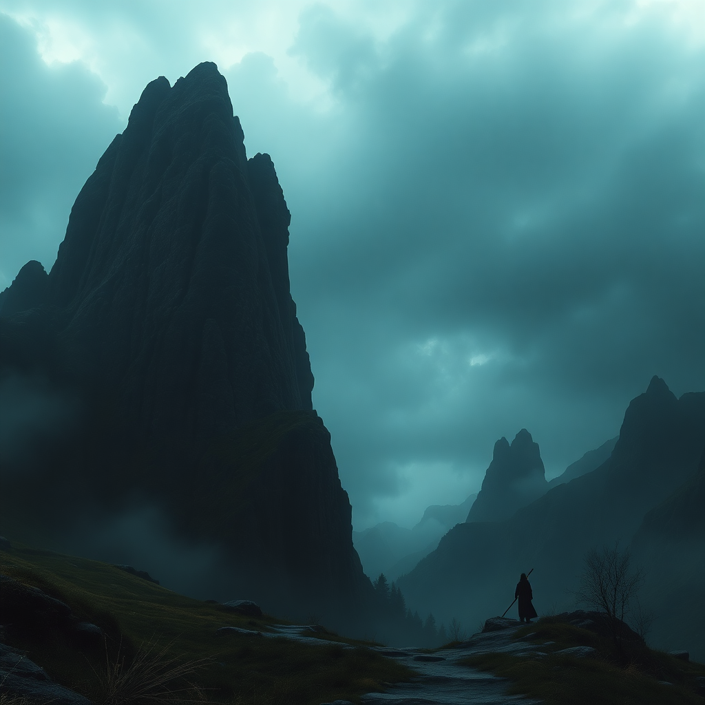 cinematic high fantasy landscape epic movie scene dark moody atmospheric