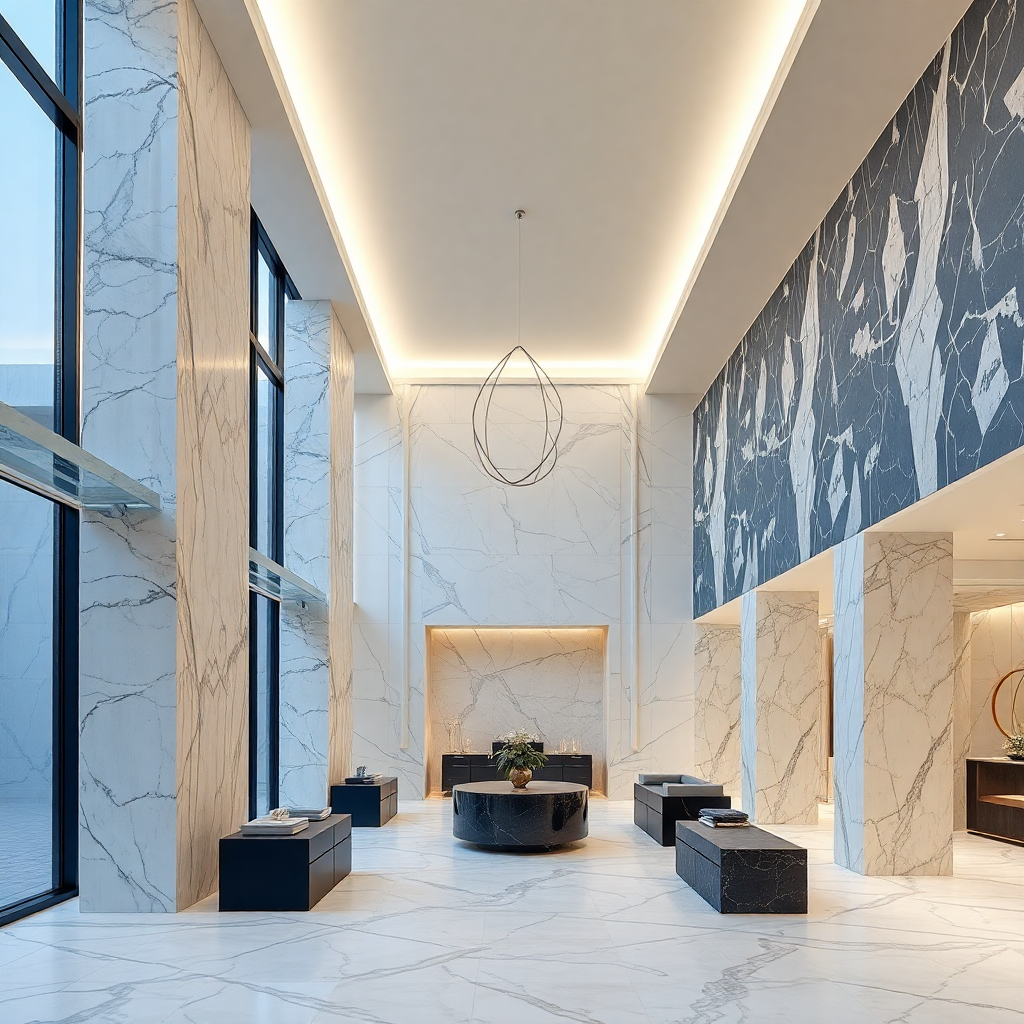 luxury minimalist architectural showroom interior UAE marble textures