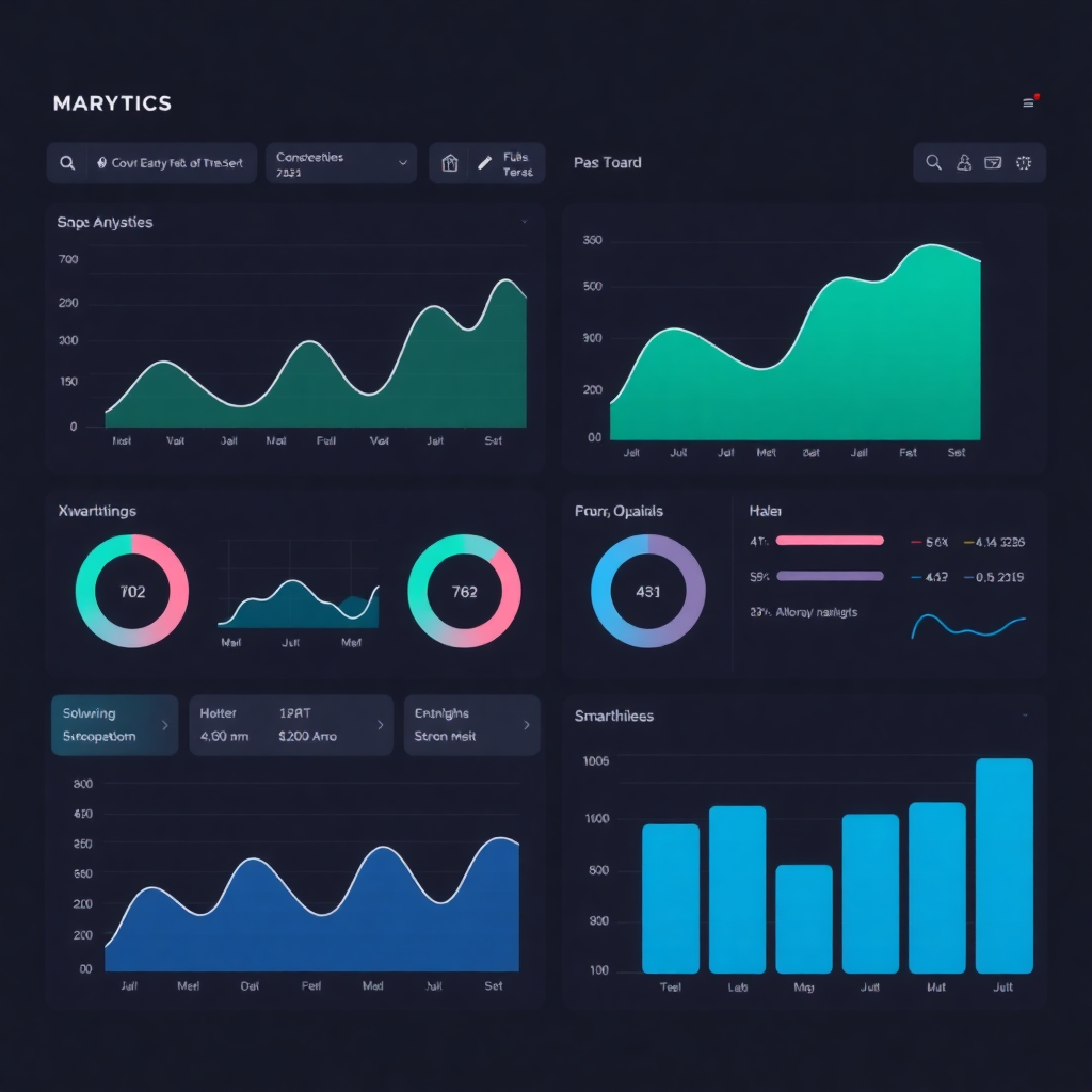analytics dashboard with charts and metrics, data visualization, clean design
