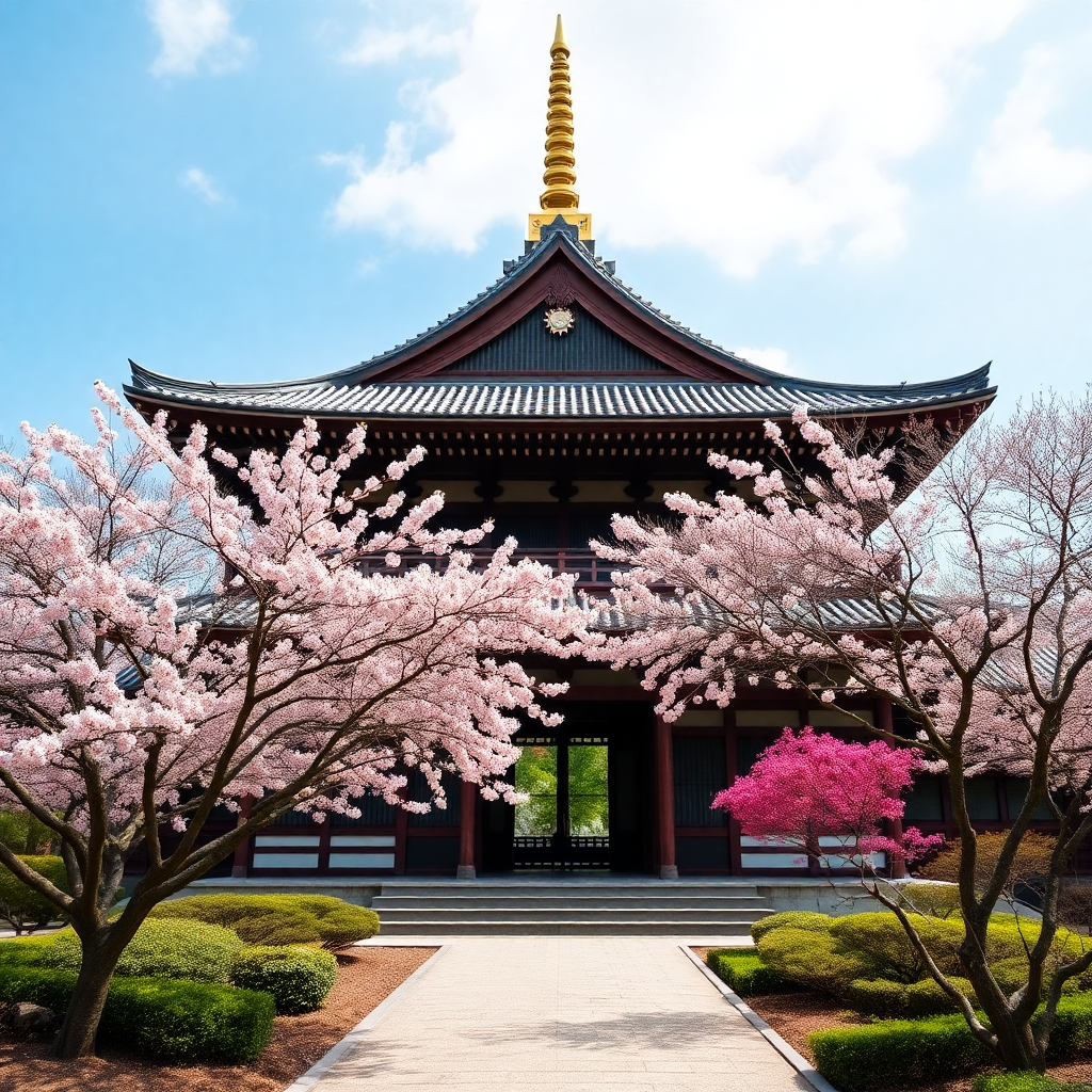 traditional Japanese temple in Kyoto with cherry blossoms, beautiful garden, luxury travel photography