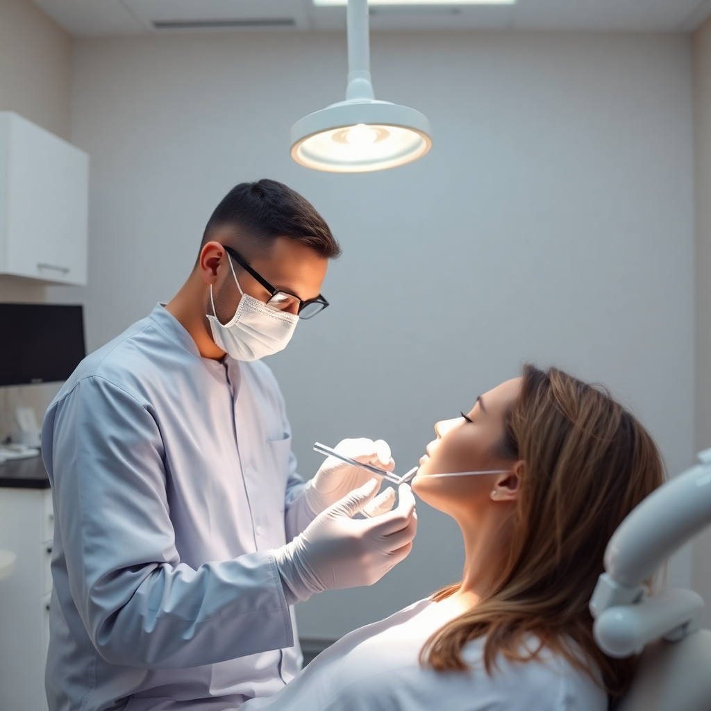 professional emergency dentist providing urgent dental care to patient in modern clinic