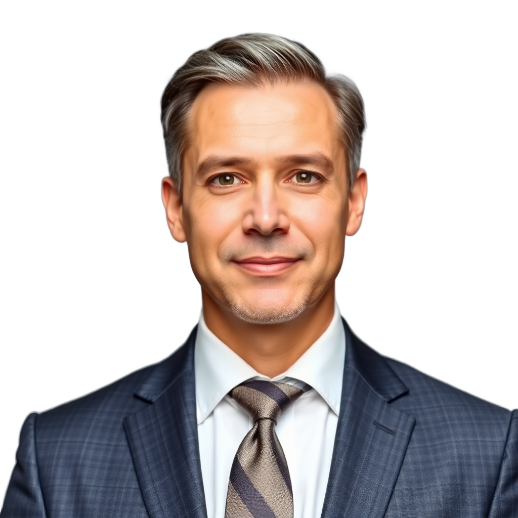 professional male chairman in business suit, distinguished and confident, portrait without background