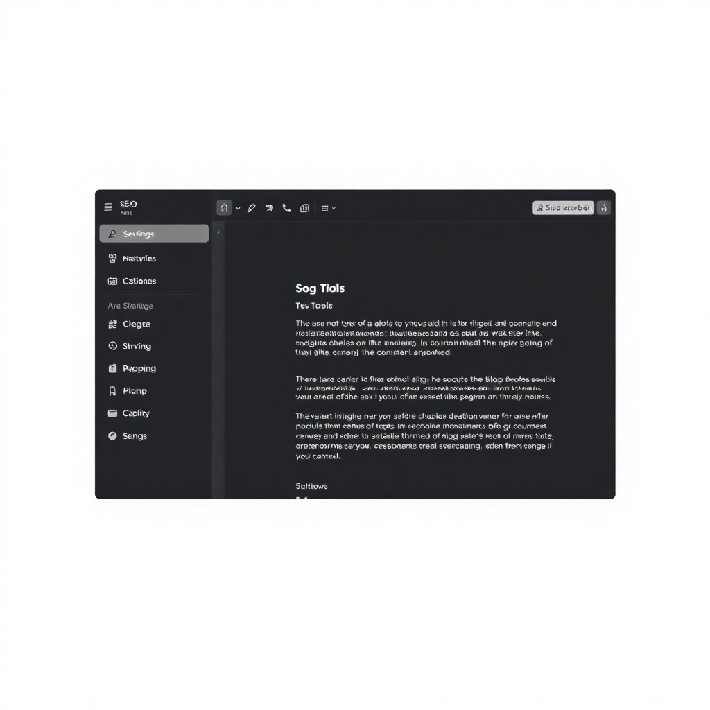 modern minimalist SaaS blog editor interface mockup showing text tools and SEO sidebar