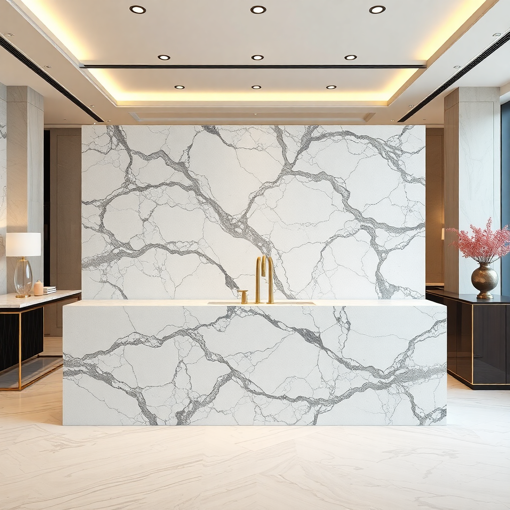 marble slab in a luxury showroom setting