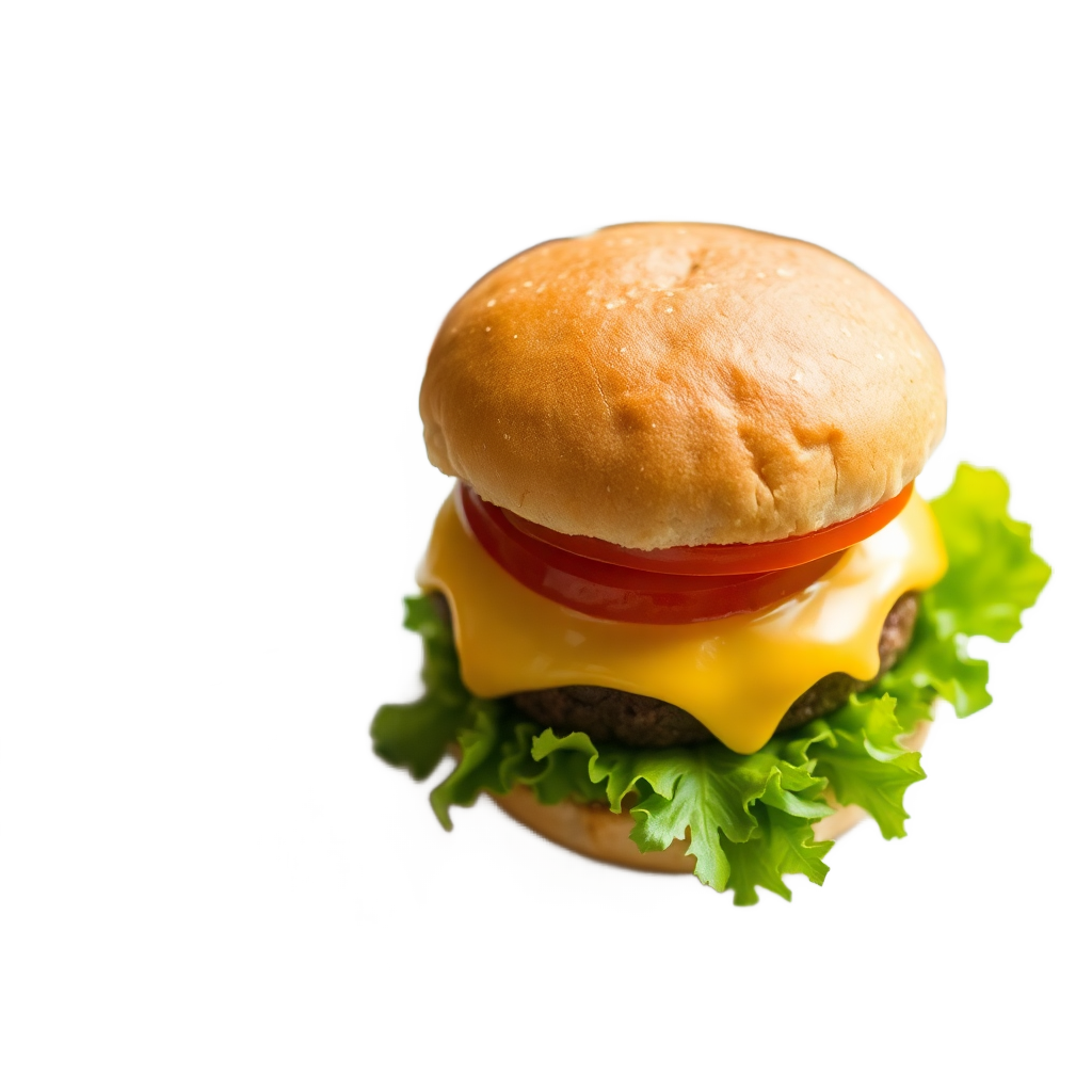 classic cheeseburger with lettuce tomato onion on white plate