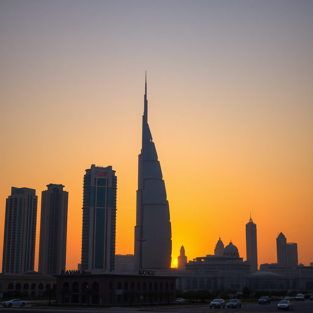dubai skyline sunset architectural detail