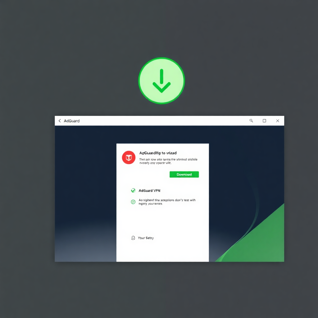 download progress interface, installation wizard, AdGuard VPN setup screen, modern UI elements with green accents