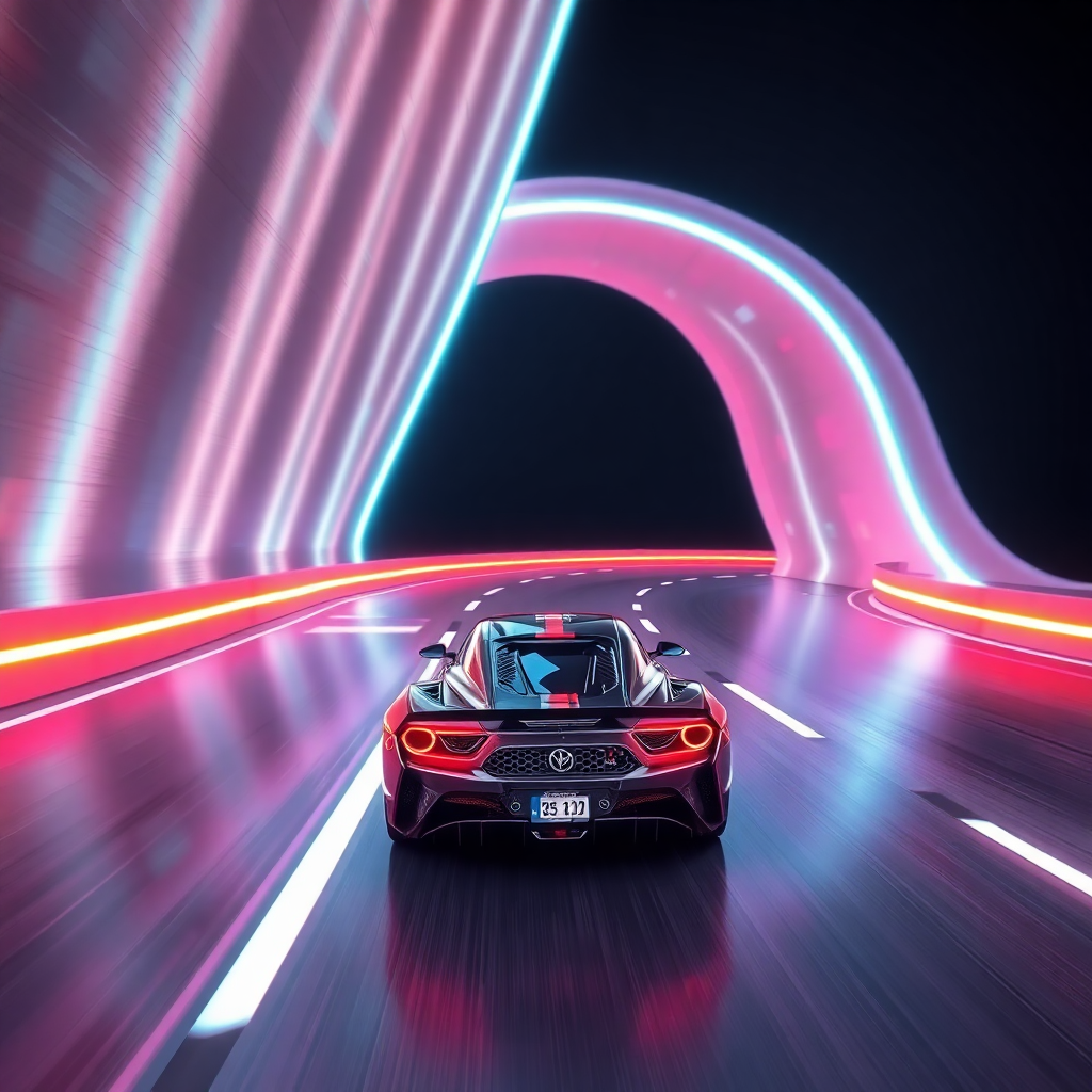 modern 3D racing game screenshot with sports car on neon lit track