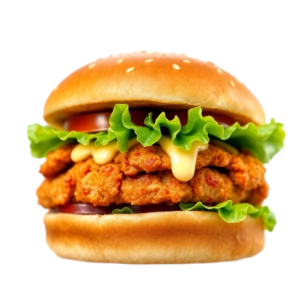 classic chicken burger with lettuce and mayo isolated on transparent background
