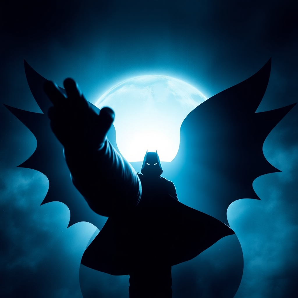 action movie poster, dark hero silhouette