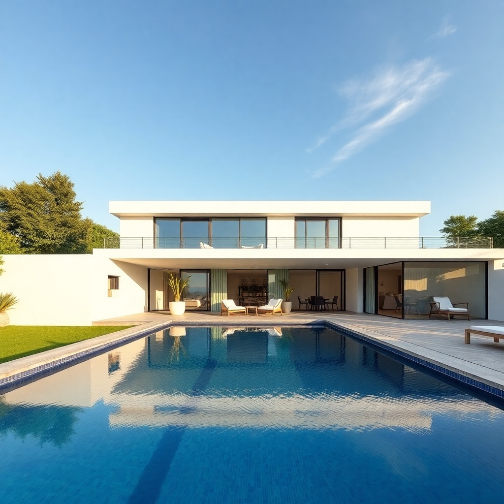 modern villa exterior with pool