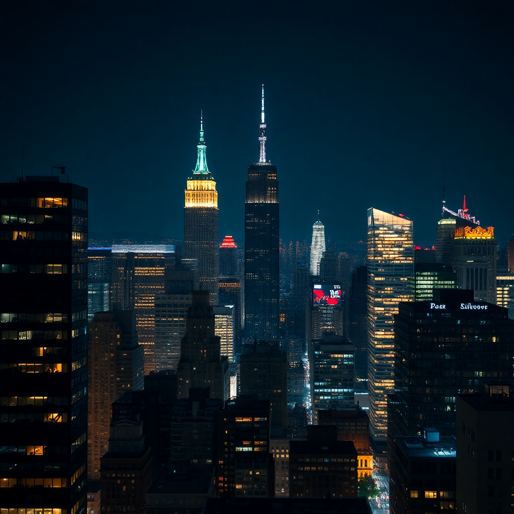New York skyline at night