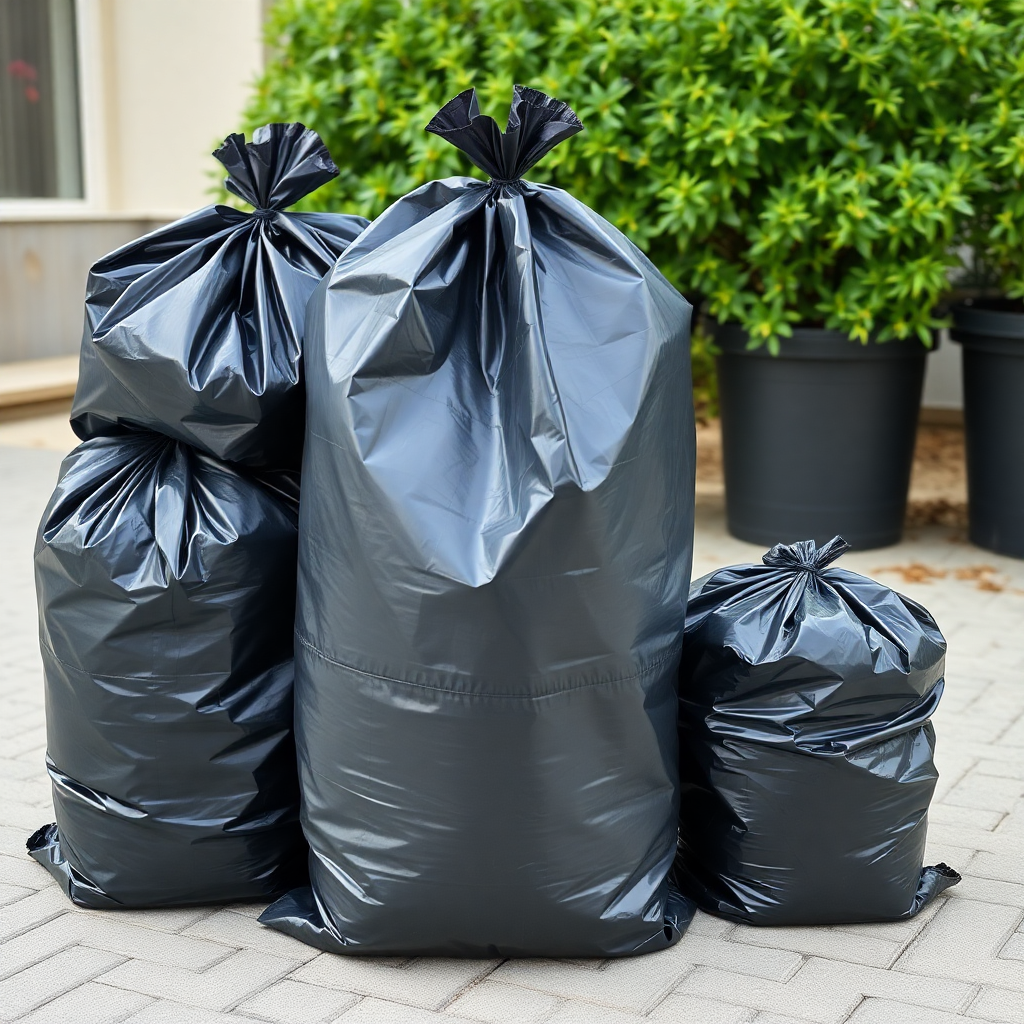 black LDPE garbage bags, flexible waste bags, low density polyethylene trash bags