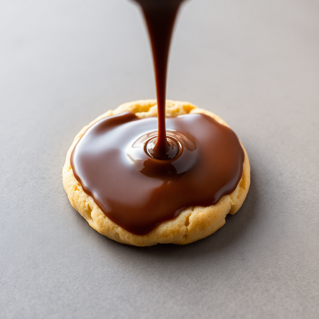melted chocolate pouring on cookie