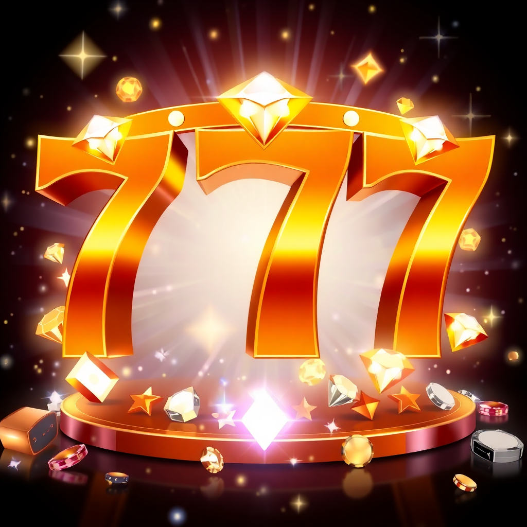big golden 777 numbers with diamonds, sparkling background, classic slot machine style, luxury theme