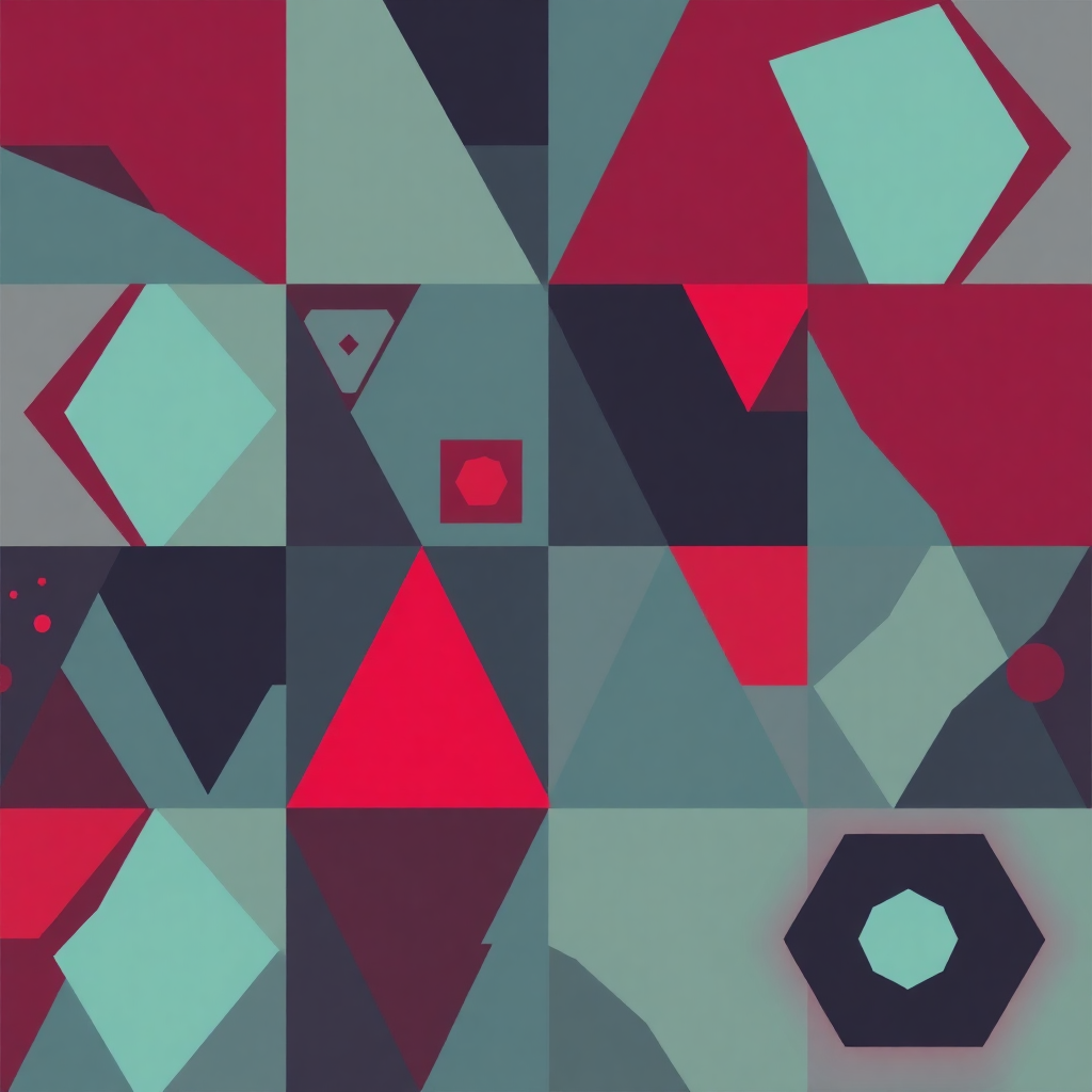 abstract gaming pattern with geometric shapes and red accents