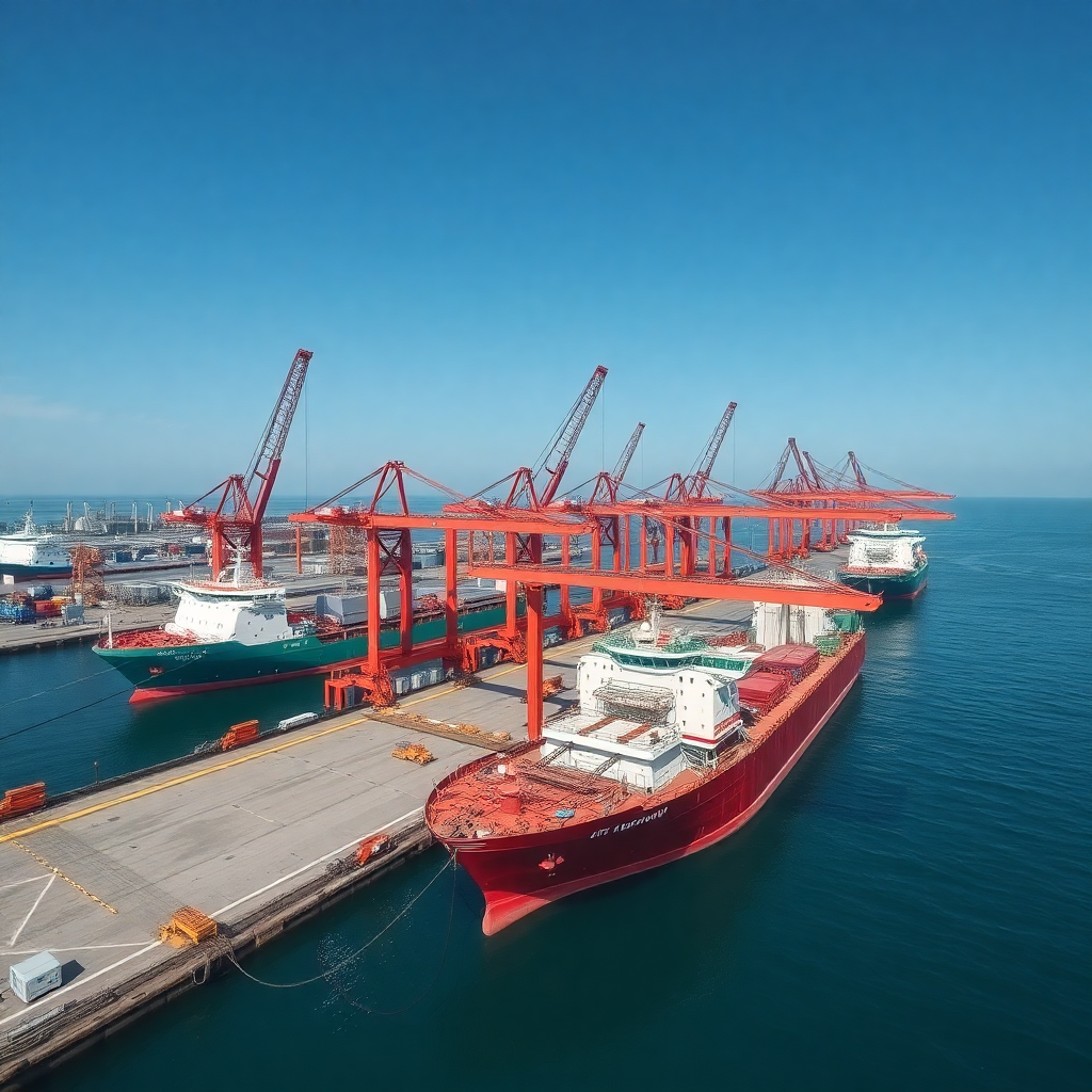 oil terminal loading bay with ships industrial port facility