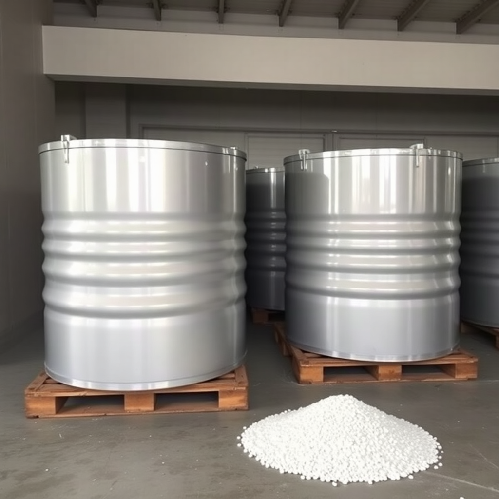 modified starch powder in industrial containers, white starch granules, food grade modified starch materials
