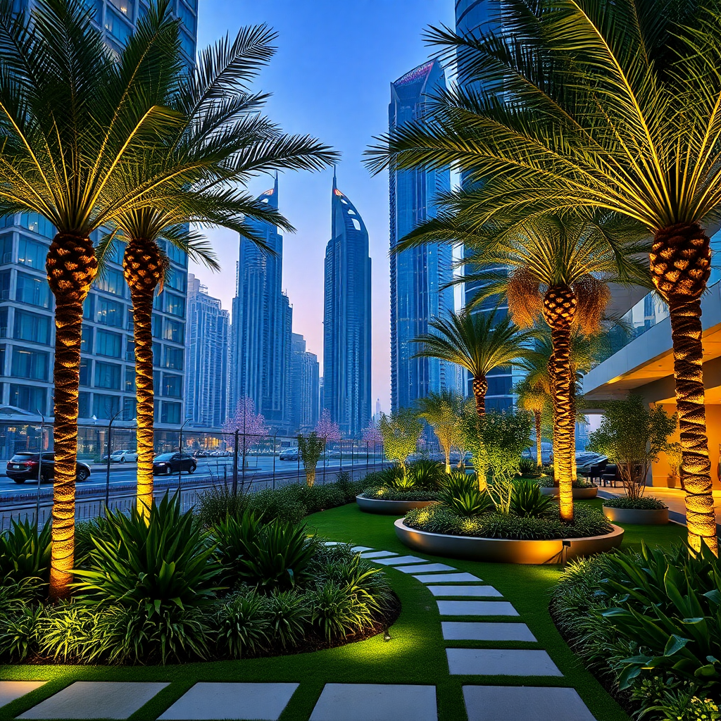 Downtown Dubai landscaping with modern urban gardens and luxury outdoor spaces