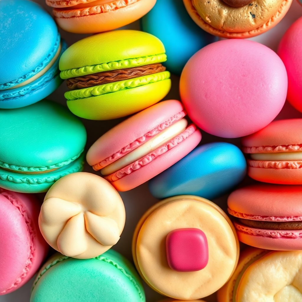 assorted colorful macarons and specialty cookies