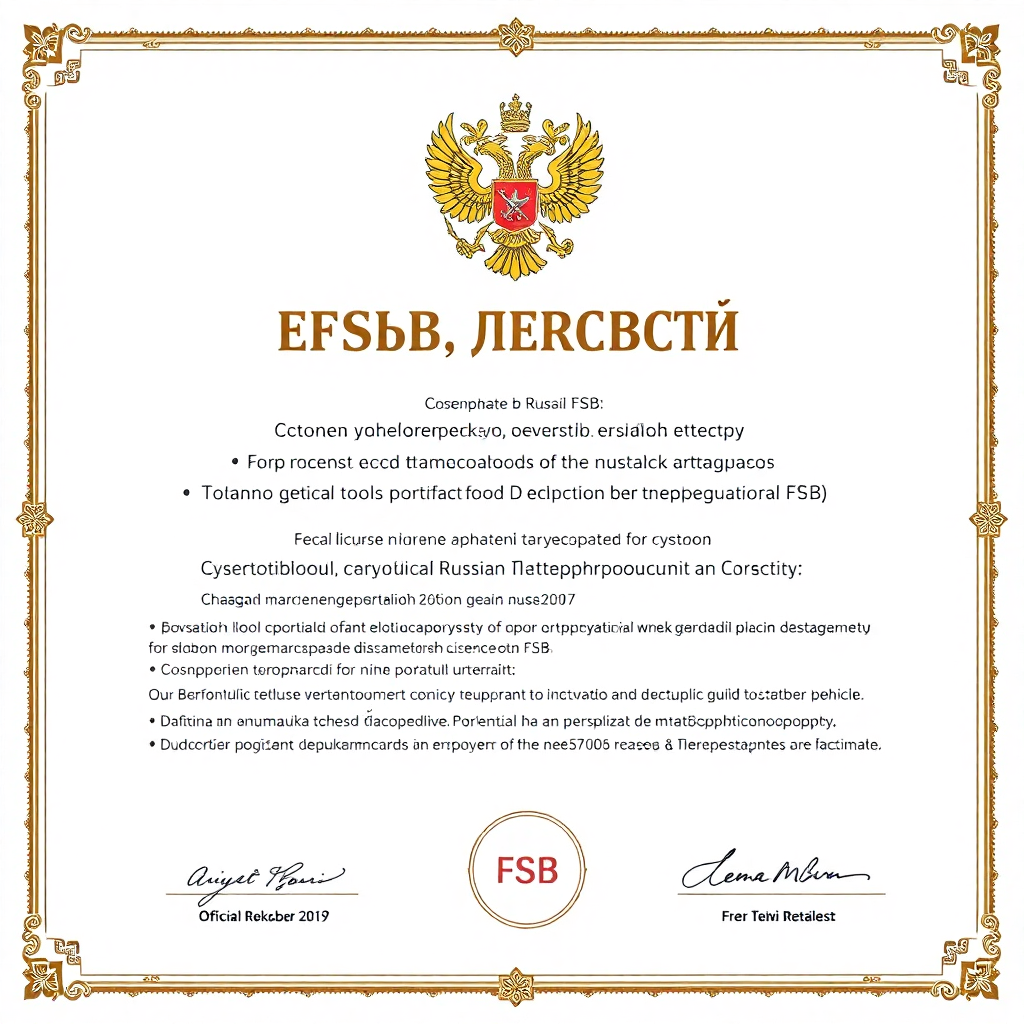 FSB license for cryptographic tools development and production, official Russian government certificate, encryption license, cyrillic document