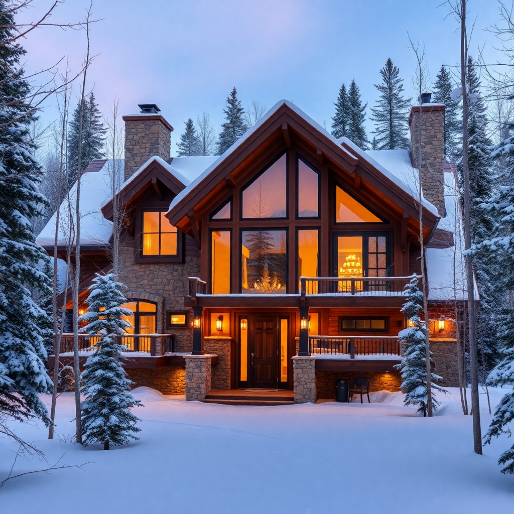 aspen luxury cabin exterior in winter