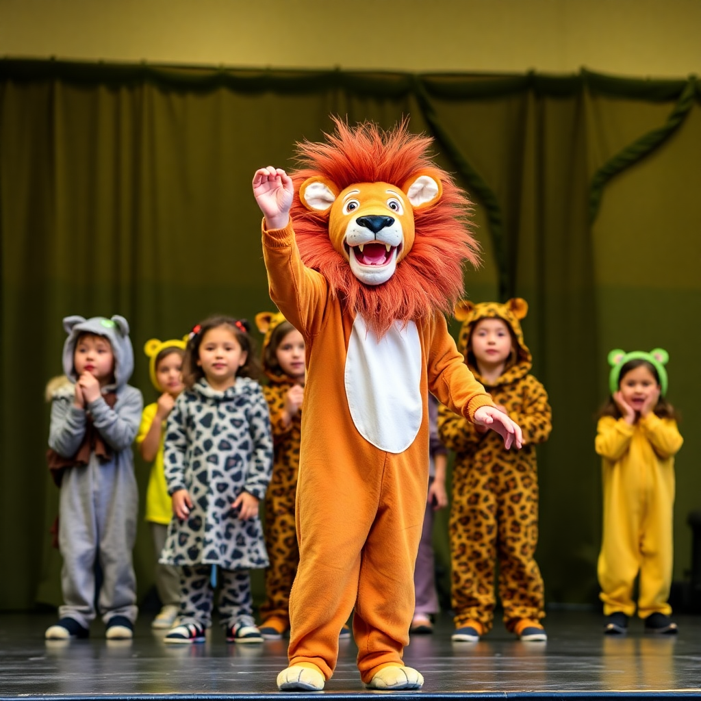 Le Roi lion version jeunesse avec élèves en costumes animaux