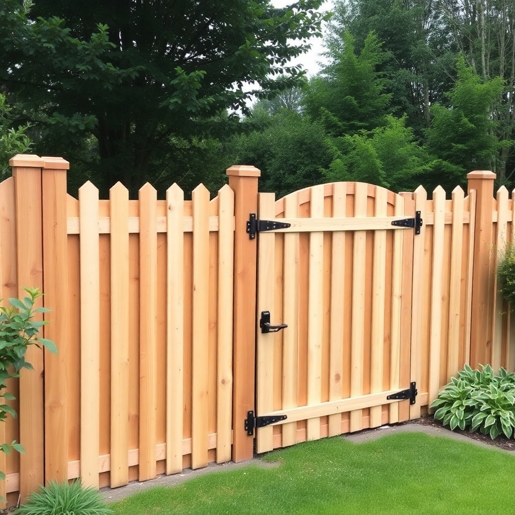 Sturdy wooden garden fencing and robust gate